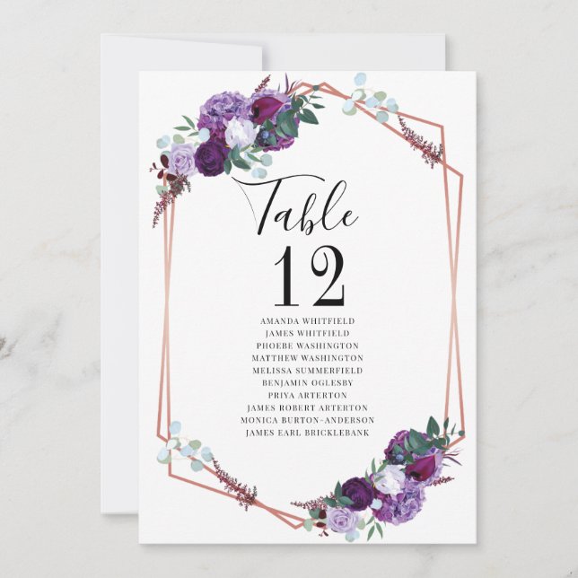 Numéros de table de mariage à fleurs violettes Pla (Devant)