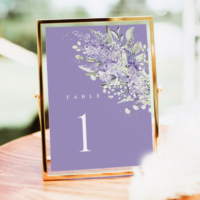 Numéros de table de mariage à la lavande, floral v (Lavender sage green wedding table number card with watercolor florals, elegant reception table decor)