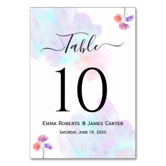 Numéros de table de mariage à l'aquarelle rose ble