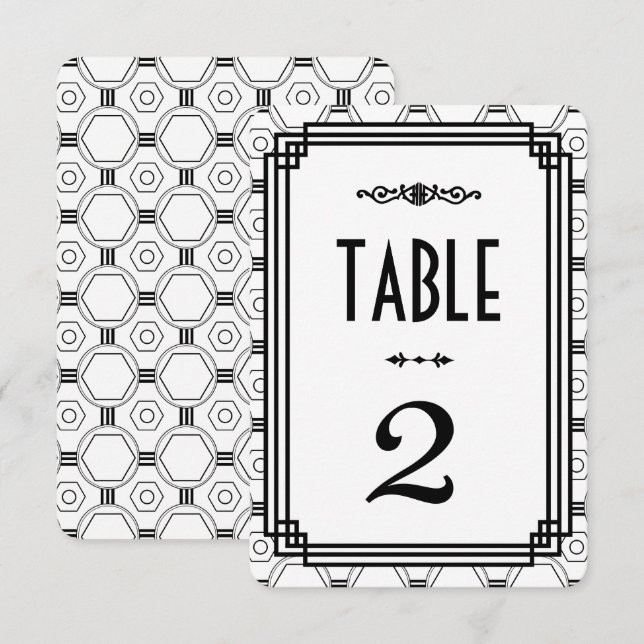Numéros de table de mariage Art Déco blanc et noir (Devant / Derrière)