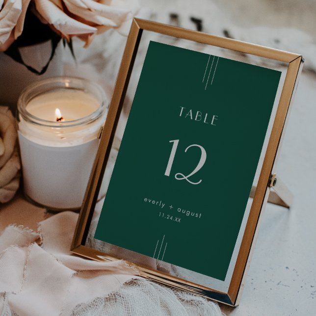 Numéros de table de mariage Art Déco EVERLY en éme (EVERLY Art Deco Emerald Wedding Table Numbers)