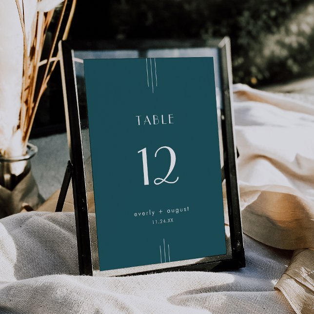 Numéros de table de mariage Art Déco Everly Paon S (EVERLY Art Deco Peacock Teal Wedding Table Numbers)