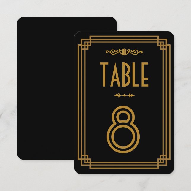 Numéros de table de mariage Art Déco noir (Devant / Derrière)