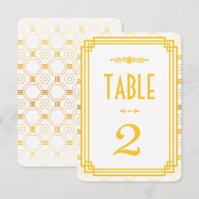Numéros de table de mariage Art Déco or (Devant / Derrière)