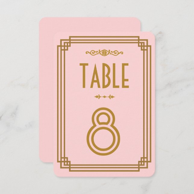 Numéros de table de mariage Art Déco rose simple (Devant / Derrière)