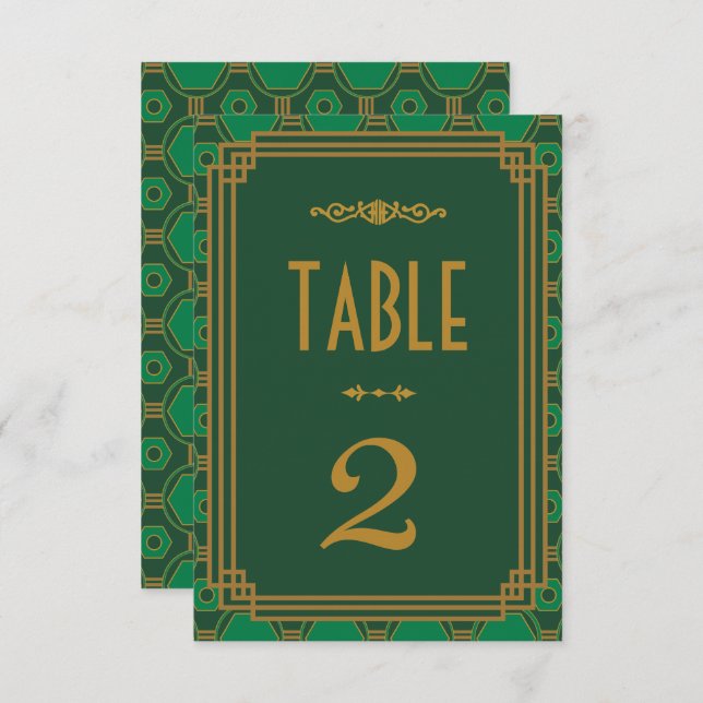 Numéros de table de mariage Art déco vert (Devant / Derrière)