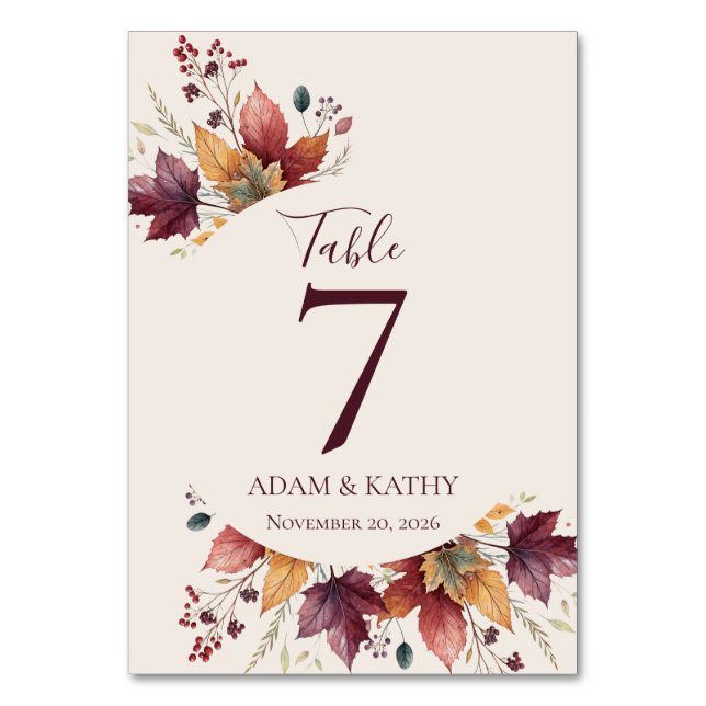 Numéros de table de mariage automnal à feuille d'é (Par défaut)