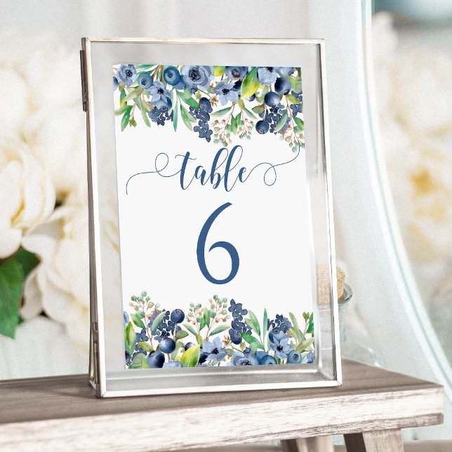 Numéros de table de mariage aux fleurs bleues élég (Créateur téléchargé)