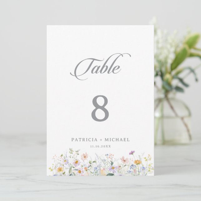 Numéros de table de mariage aux fleurs sauvages de (Debout devant)