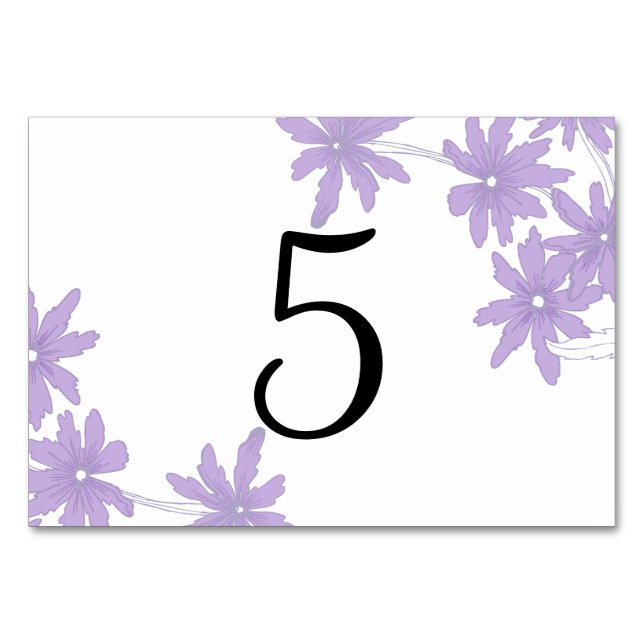 Numéros de table de mariage aux pâquerettes violet (Devant)