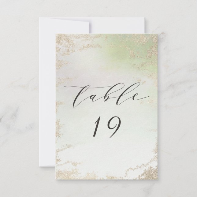 Numéros de table de mariage avec feuille d'or vert (Devant)