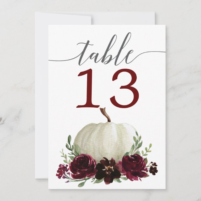 Numéros de table de mariage citrouille bordeaux 5  (Devant)