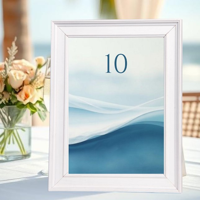 Numéros de table de mariage de plage bleu serein (Serene Blue Abstract Wedding Table Numbers)