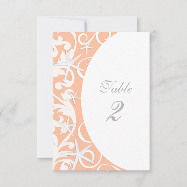 Numéros de table de mariage de plage de corail d'é (Devant)