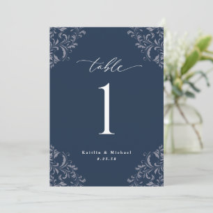 Numéros de table de mariage élégants bleu marine