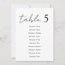 Numéros de table de mariage élégants Script Plan d