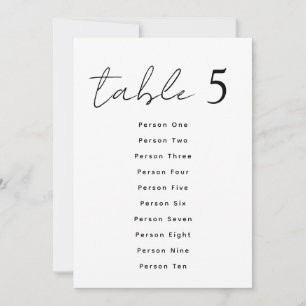 Numéros de table de mariage élégants Script Plan d