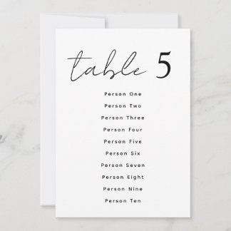 Numéros de table de mariage élégants Script Plan d