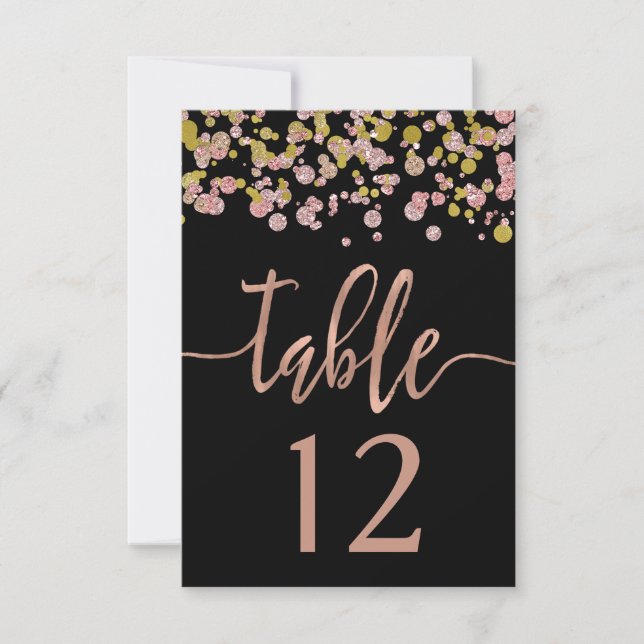 Numéros de table de mariage en confettis rose gold (Devant)