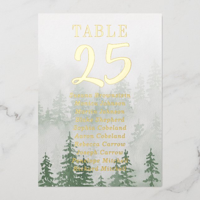 Numéros de table de mariage en feuille d'or Forêt  (Recto)