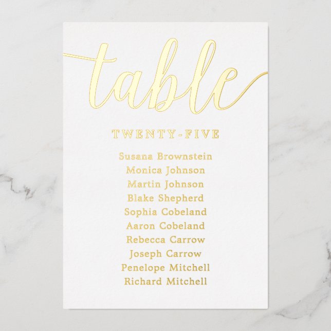 Numéros de table de mariage en feuille d'or Photog (Recto)
