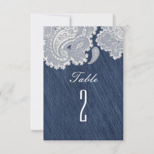 Numéros de table de mariage en jean denim et dente