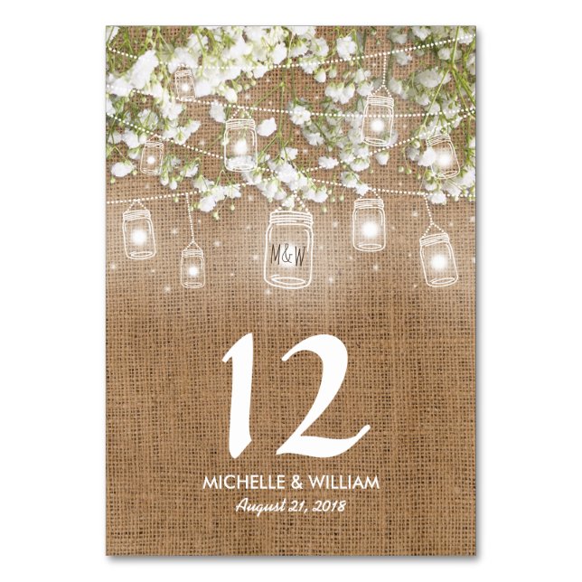 Numéros de table de mariage en lin brut Baby's Bre (Par défaut)