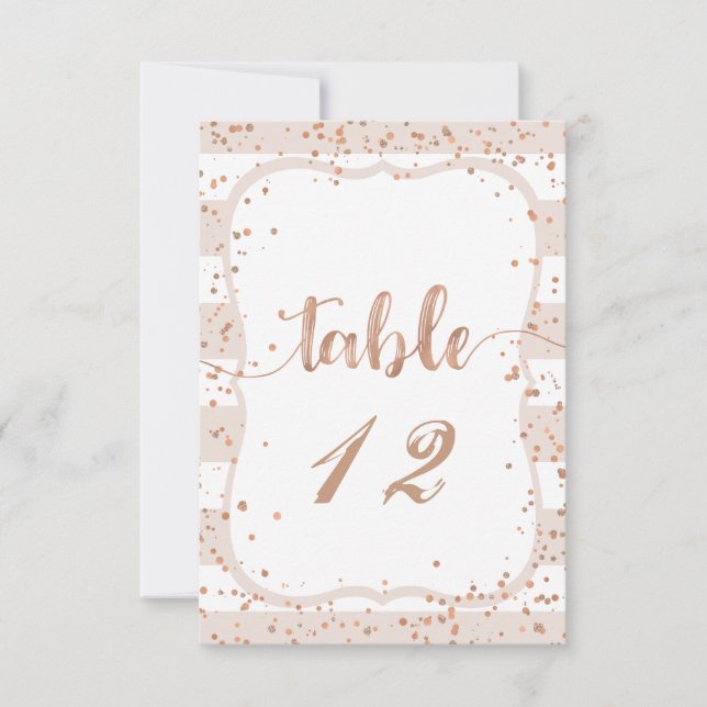 Numéros de table de mariage en rose gold et rayure (Devant)