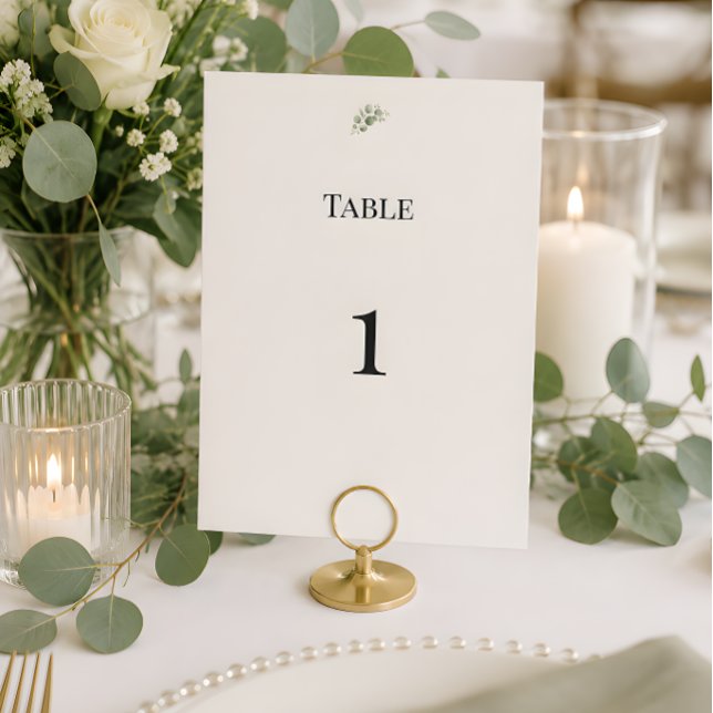 Numéros de table de mariage en verdure de eucalypt (Eucalyptus themed wedding reception table number card)
