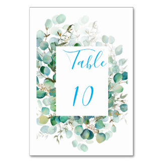 Numéros de table de mariage Eucalyptus Bleu Poussi