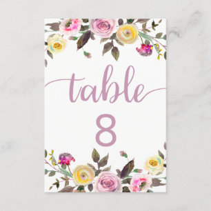 Numéros de table de mariage floral aquarelle Rose
