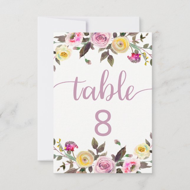 Numéros de table de mariage floral aquarelle Sweet (Devant)