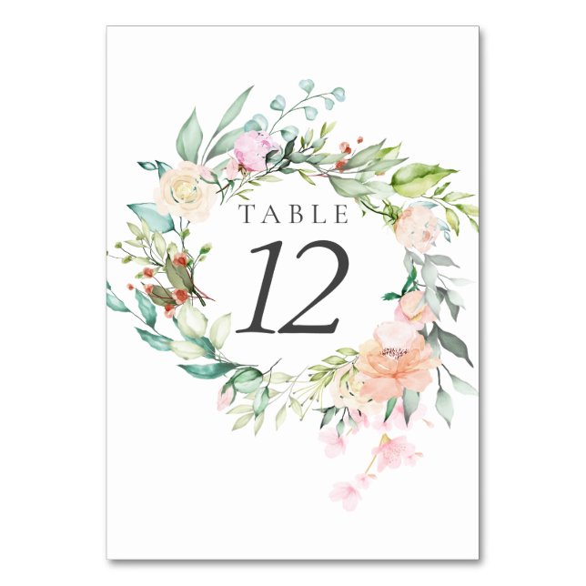 Numéros de table de mariage floral verdure aquarel (Dos)