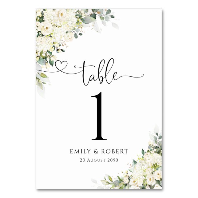 Numéros de table de mariage floraux blancs élégant (Par défaut)
