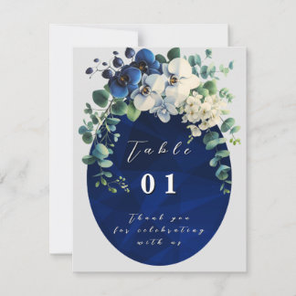 Numéros de table de mariage floraux bleu marine