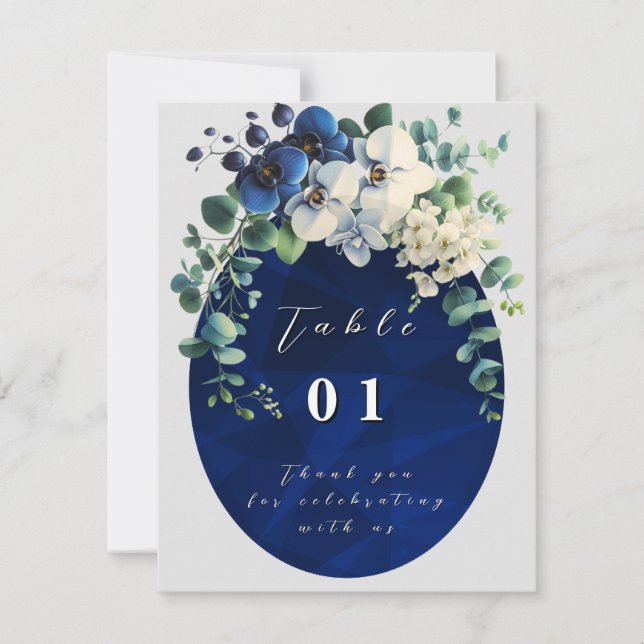 Numéros de table de mariage floraux bleu marine (Devant)