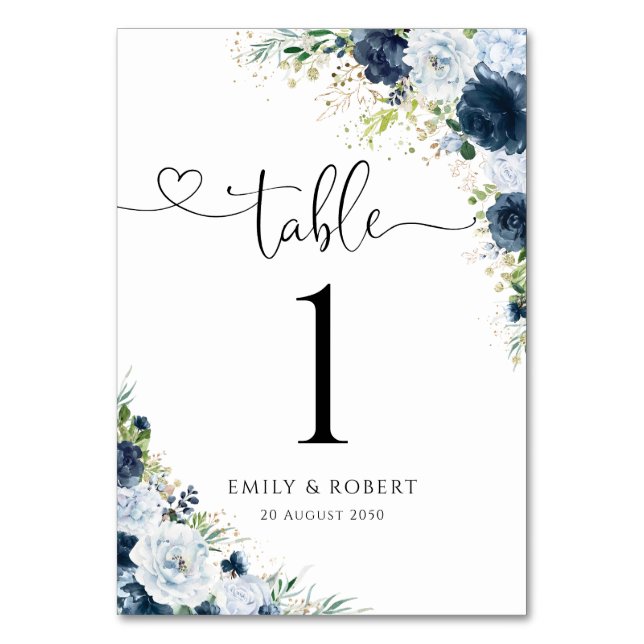 Numéros de table de mariage floraux bleu marine (Par défaut)