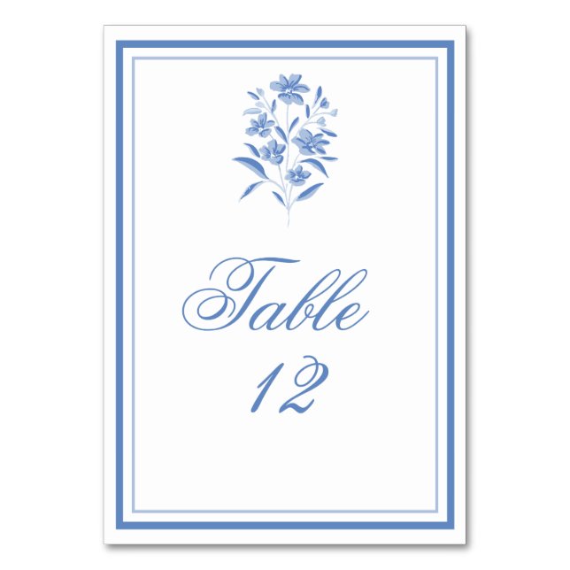 Numéros de table de mariage floraux bleus et blanc (Par défaut)