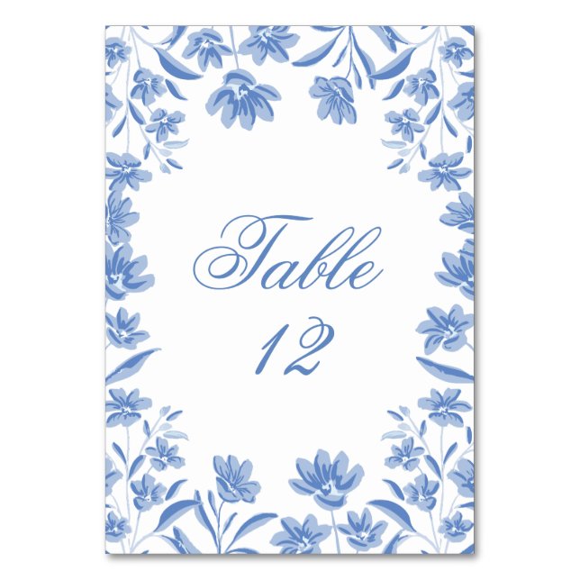 Numéros de table de mariage floraux bleus et blanc (Par défaut)