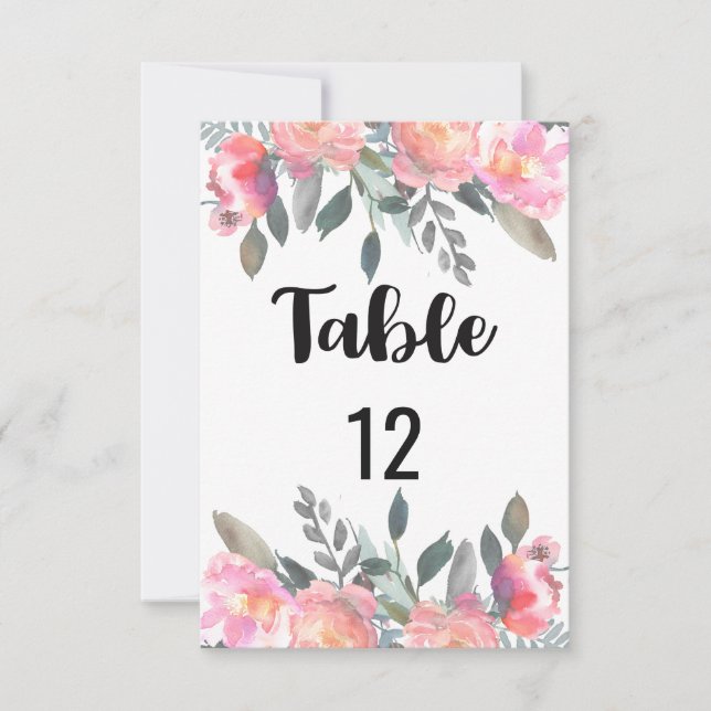 Numéros de table de mariage floraux de pivoine (Devant)