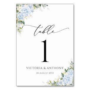 Numéros de table de mariage floraux d'hortensia bl