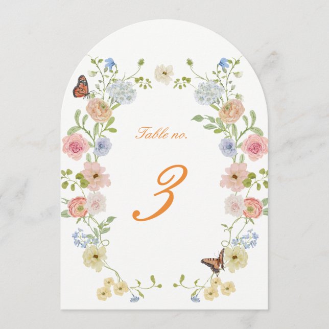 Numéros de table de mariage floraux romantiques en (Devant)