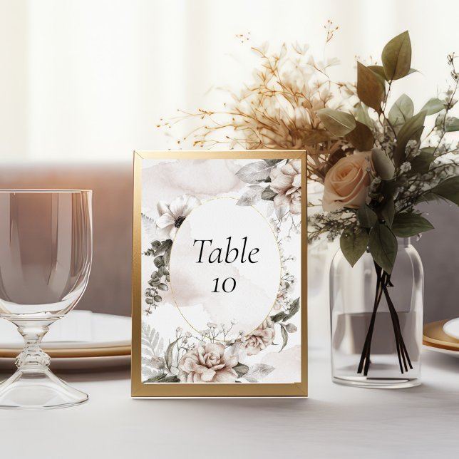 Numéros de table de mariage floraux rose gris (Blush pink gray Floral Watercolor Wedding Table number cards)