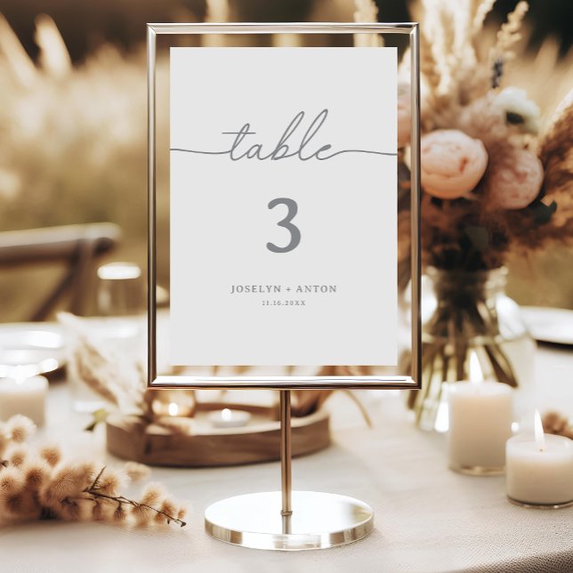 Numéros de table de mariage gris calligraphiés élé (Créateur téléchargé)
