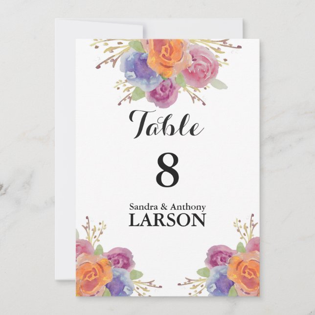 Numéros de table de mariage lumineux à fleurs aqua (Devant)