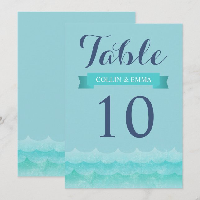 Numéros de table de mariage nautique bleu pastel e (Devant / Derrière)