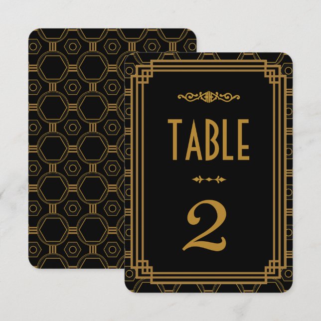 Numéros de table de mariage noir Art Déco (Devant / Derrière)
