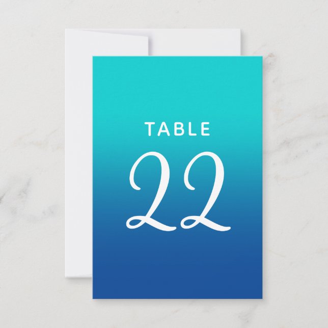 Numéros de table de mariage ombrés turquoise et bl (Devant)