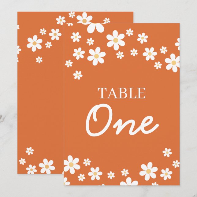 Numéros de table de mariage rétro Daisy Orange (Devant / Derrière)