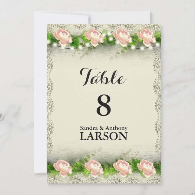 Numéros de table de mariage Rose & Lace vintage (Devant)